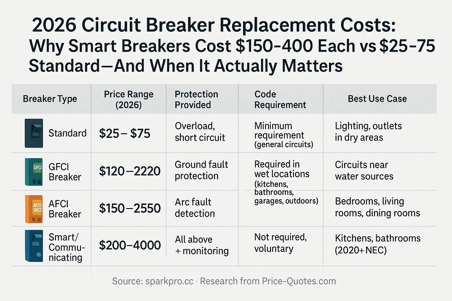 2026 Circuit Breaker Replacement Costs: Why Smart Breakers Cost $150-400 Each vs $25-75 Standard—and When It Actually Matters - Data Visualization